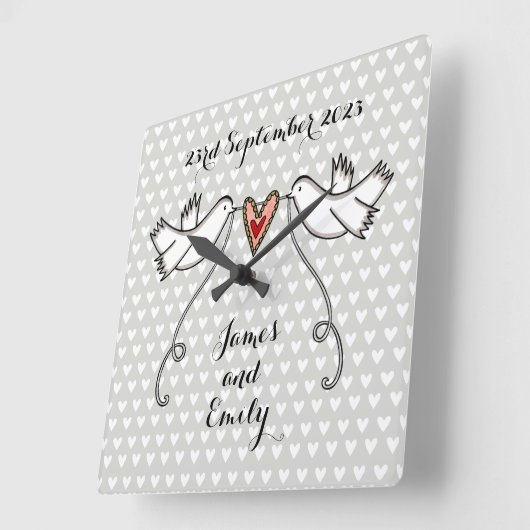 ホワパーソナライズされたイトハト結婚のギフト スクエア壁時計 (傾斜)