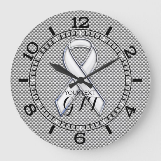 ホワパーソナライズされたイトリボン認識度ホワイトカーボン ラージ壁時計 (正面)