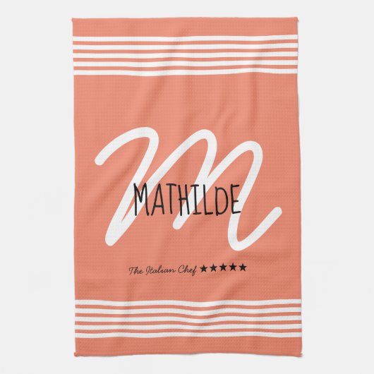 ホワパーソナライズされたイモダントエレガント・モノグラム・シェフ キッチンタオル (縦)