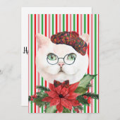 ホワファンシーイトキャット&ポインセチアホリデーカード (正面/裏面)