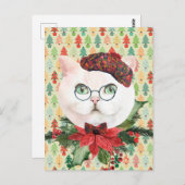 ホワファンシーイトキャット&ポインセティアホリデイ ポストカード (正面/裏面)