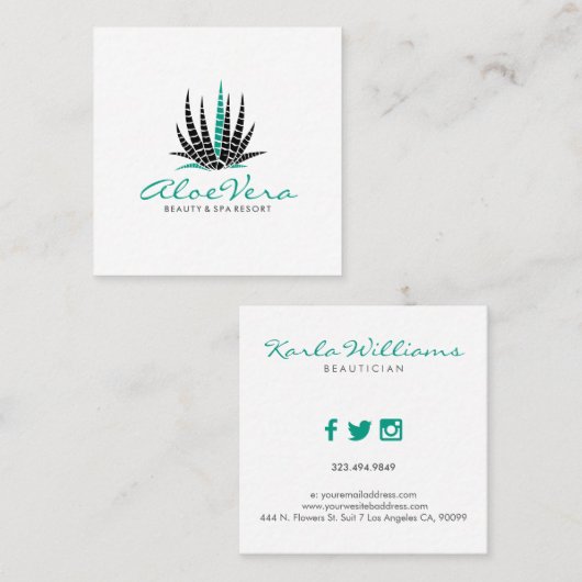 ホワミニマルイト&ティール（緑がかった色）アロエベライラストレーション スクエア名刺