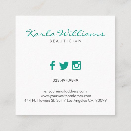 ホワミニマルイト&ティール（緑がかった色）アロエベライラストレーション スクエア名刺 (裏面)