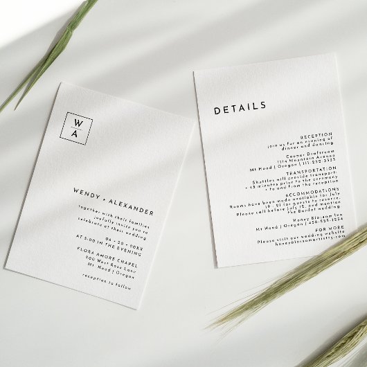 ホワモダンイはっきりしたトモノグラム結婚クレスト詳細 招待状