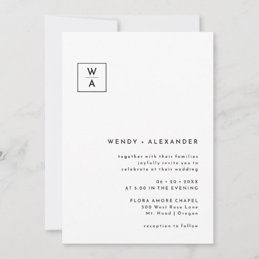 ホワモダンイはっきりしたトモノグラム結婚クレスト 招待状 (正面)