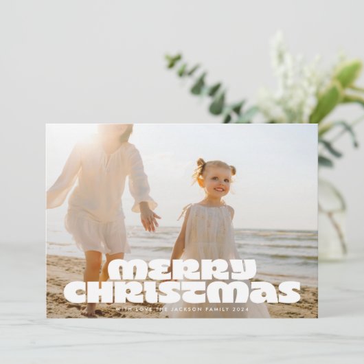 ホワモダンイはっきりした・メリークリスマスタイポグラフィ写真 シーズンカード (スタンド正面)