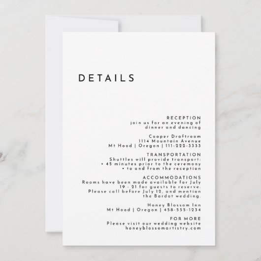 ホワモダンイはっきりした・モノグ結婚ラムの詳細と 招待状 (裏面)