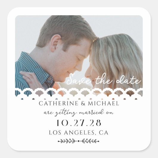 ホワモダンイエレガントトレース写真の日付の保存 スクエアシール (正面)