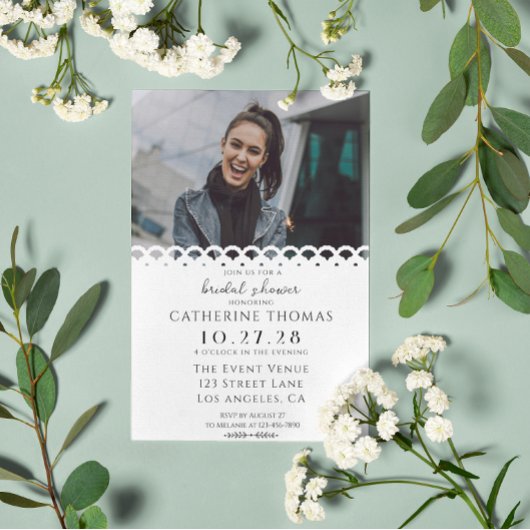 ホワモダンイエレガントトレース写真ブライダルシャワー 招待状
