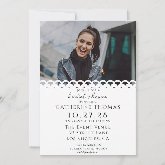 ホワモダンイエレガントトレース写真ブライダルシャワー 招待状 (正面)