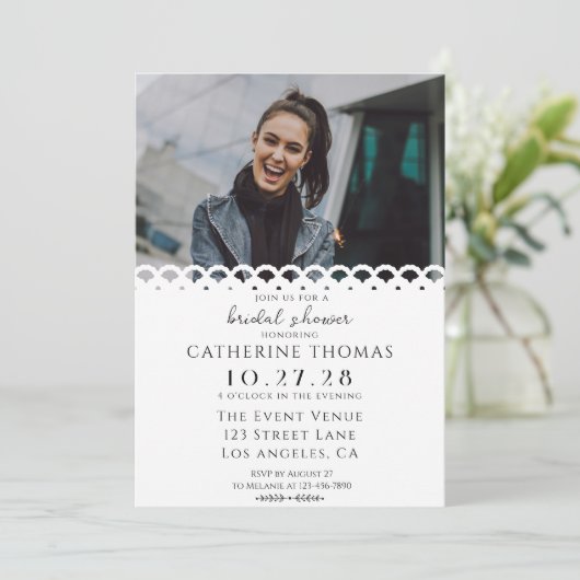 ホワモダンイエレガントトレース写真ブライダルシャワー 招待状 (スタンド正面)