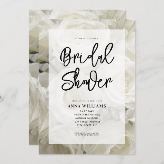 ホワモダンイエレガントトローズフローラブライダルシャワー 招待状 (正面/裏面)