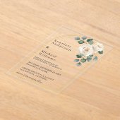 ホワモダンイエレガントトローズ&ゴールデンアーチ結婚ーズ アクリル招待状 (レイダウン)