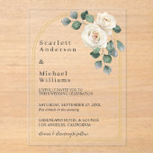 ホワモダンイエレガントトローズ&ゴールデンアーチ結婚ーズ アクリル招待状 (正面)