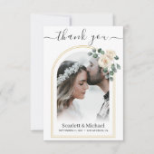 ホワモダンイエレガントトローズ&ゴールデンアーチ結婚ーズ サンキューカード (正面)