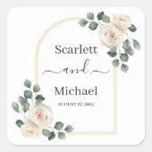 ホワモダンイエレガントトローズ&ゴールデンアーチ結婚ーズ スクエアシール (正面)