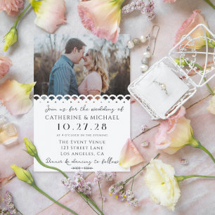 ホワモダンイエレガント・レース写真結婚の写真 招待状