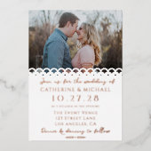 ホワモダンイエレガント・レース写真結婚の写真 箔招待状 (正面)
