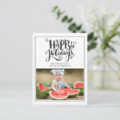 ホワモダンイトハッピーホリデーズファミリーフォトクリスマス ポストカード (スタンド正面)