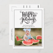 ホワモダンイトハッピーホリデーズファミリーフォトクリスマス ポストカード (正面/裏面)