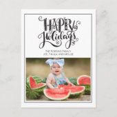 ホワモダンイトハッピーホリデーズファミリーフォトクリスマス ポストカード (正面)