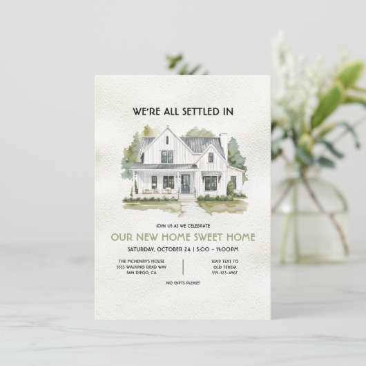 ホワモダンイトファームハウス引っ越し祝いパーティーパーティー 招待状 (スタンド正面)