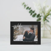 ホワモダンイトメリークリスマスレタリングフォトブラック ポストカード (スタンド正面)