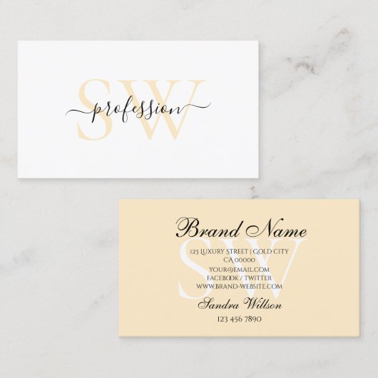 ホワモダンイトライトパステルコーラルウィッチモノグラム 名刺 (正面/裏面)