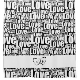 ホワモダンイトラブタイポグラフィ&絡み合いハート シャワーカーテン