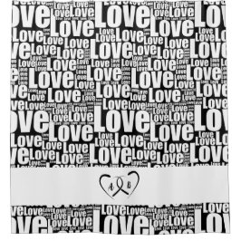 ホワモダンイトラブタイポグラフィ&絡み合いハート シャワーカーテン