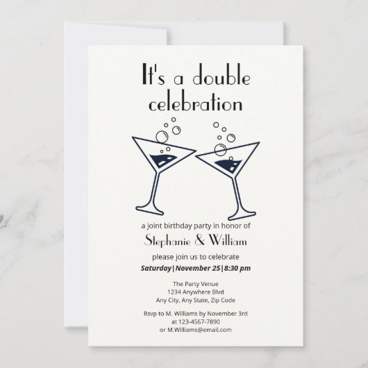 ホワモダンイト二重お祝いジョイント誕生日 招待状 (正面)