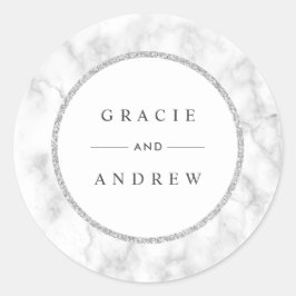 ホワモダンイト大理石シルバーグリッター結婚ズ ラウンドシール