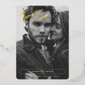 ホワモダンイミニマルシック写結婚真の感謝 箔招待状 (正面)