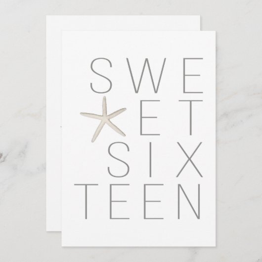 ホワモダンイミニマルトグレービーチスウィート16パーティー 招待状 (正面/裏面)