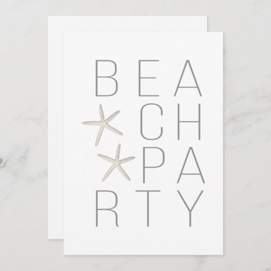 ホワモダンイミニマルトグレービーチパーティの招待状 招待状 (正面/裏面)