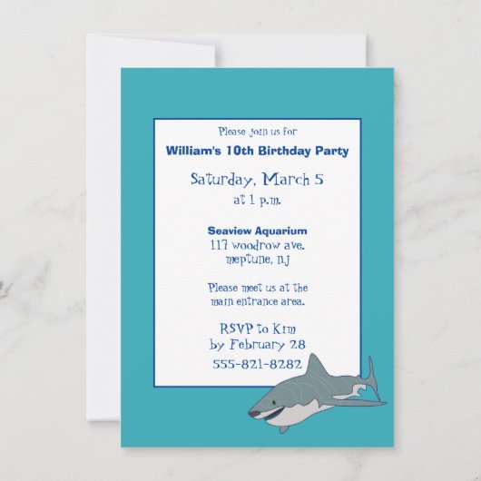 ホワ素晴らしイトシャークスイミングイラストレーション誕生日 招待状 (裏面)