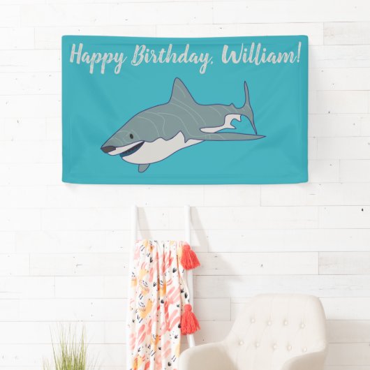 ホワ素晴らしイトシャークパーソナライズされた誕生日パーティー 横断幕 (インサイチュ)