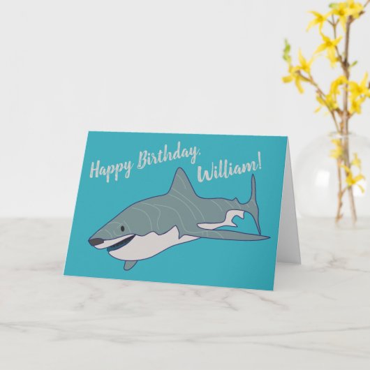 ホワ素晴らしイトシャークパーソナライズされた誕生日 カード (黄色い花)