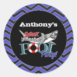 ホワ素晴らしイトシャークプール誕生日パーティスティッカー ラウンドシール