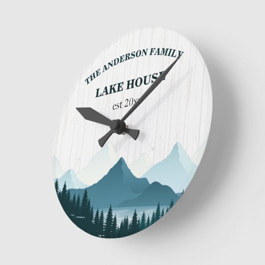 ホワ素朴イトウッドカスタムファミリーネームレイクハウス ラウンド壁時計 (傾斜)