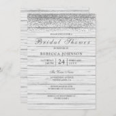 ホワ素朴イトウッドシルバーグリッターブライダルシャワー 招待状 (正面/裏面)