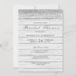 ホワ素朴イトウッドシルバーグリッターブライダルシャワー 招待状