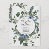 ホワ素朴イトウッドフローラ&パイン結婚フォレスト 招待状 (正面/裏面)