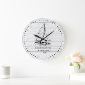 ホワ素朴イトウッドボートファミリーネームレイクハウス ラージ壁時計 (ホーム)