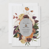 ホワ素朴イトウッド秋フローラリース結婚ズ 招待状 (正面)