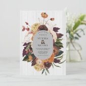 ホワ素朴イトウッド秋フローラリース結婚ズ 招待状 (スタンド正面)
