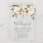 ホワ素朴イトウッド赤面&ホワイトフローラ結婚ズ 招待状 (正面/裏面)