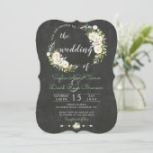 ホワ素朴イトクリームフローラチョーク結婚ボード 招待状 (スタンド正面)