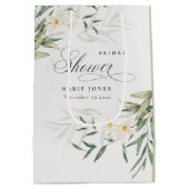 ホワ素朴イトグリーンフローラバンチブライダルシャワー ミディアムペーパーバッグ (裏面)