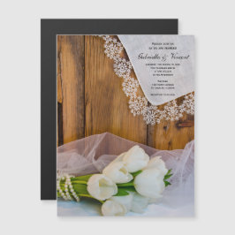 ホワ素朴イトチューリップカントリー結婚ズ マグネット招待状